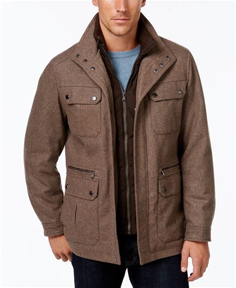 michael kors wool blend field coat with attached bib|NWT $275 MICHAEL KORS Men L WOOL BLEND FIELD COAT .